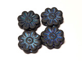 18x18mm Matte Gray with Metallic Rainbow Gray Czech Glass Boho Flower Beads, 4 Count (Closeout)
