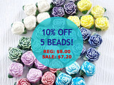 10x12mm Assorted Colors Ceramic Rose Flower Beads, 5 Count