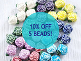 10x12mm Assorted Colors Ceramic Rose Flower Beads, 5 Count
