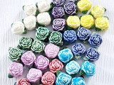 10x12mm Assorted Colors Ceramic Rose Flower Beads, 5 Count
