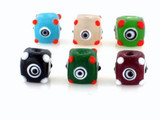 6 Count 10.5mm Misc. Colors Square Raised Dot Lampwork Eye Beads (Closeout)