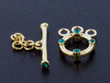 3-Strand 18k Gold-Plated Toggle With Faceted Emerald Austrian Crystal - Pkg Of 2 (Closeout)