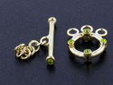 3-Strand 18k Gold-Plated Toggle With Faceted Olivine Austrian Crystal - Pkg Of 2 (Closeout)