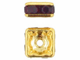 6mm Gold Plated Finish Siam Ruby Austrian Crystal Squaredelles - Pkg Of 15 (Closeout)