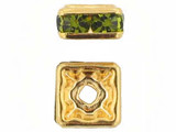 8mm Gold Plated Finish Olivine Austrian Crystal Squaredelles - Pkg Of 12 (Closeout)